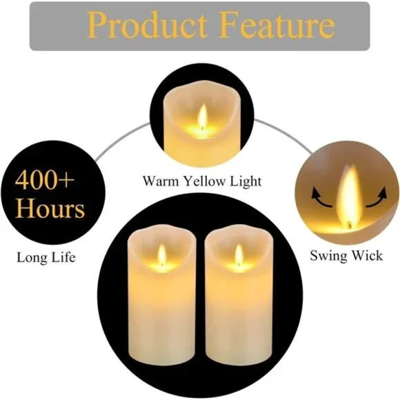 New Flameless Candles 6" Set of 2 Ivory Dripless Real Wax Pillars Realistic